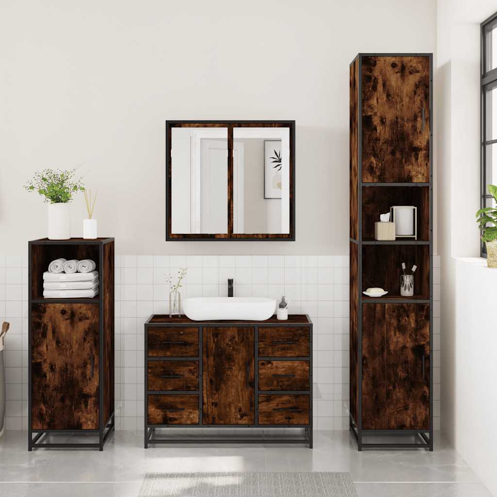 3-delige Badkamermeubelset bewerkt hout gerookt eikenkleurig is nu te koop bij PeponiXL, paradijselijk wonen!