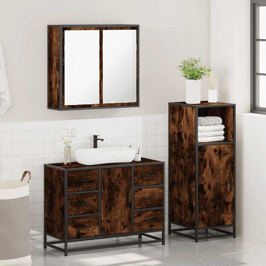 3-delige Badkamermeubelset bewerkt hout gerookt eikenkleurig is nu te koop bij PeponiXL, paradijselijk wonen!