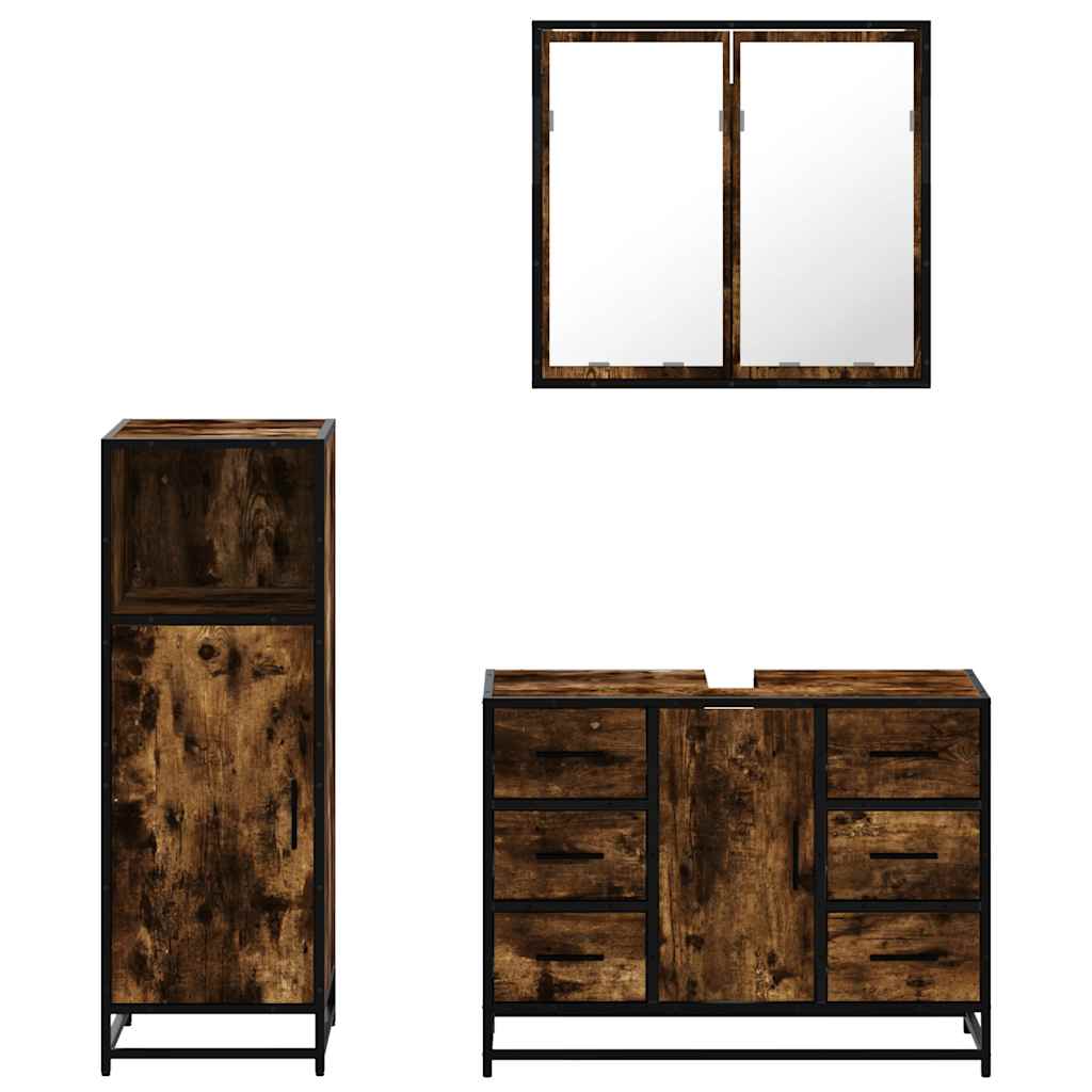 3-delige Badkamermeubelset bewerkt hout gerookt eikenkleurig is nu te koop bij PeponiXL, paradijselijk wonen!