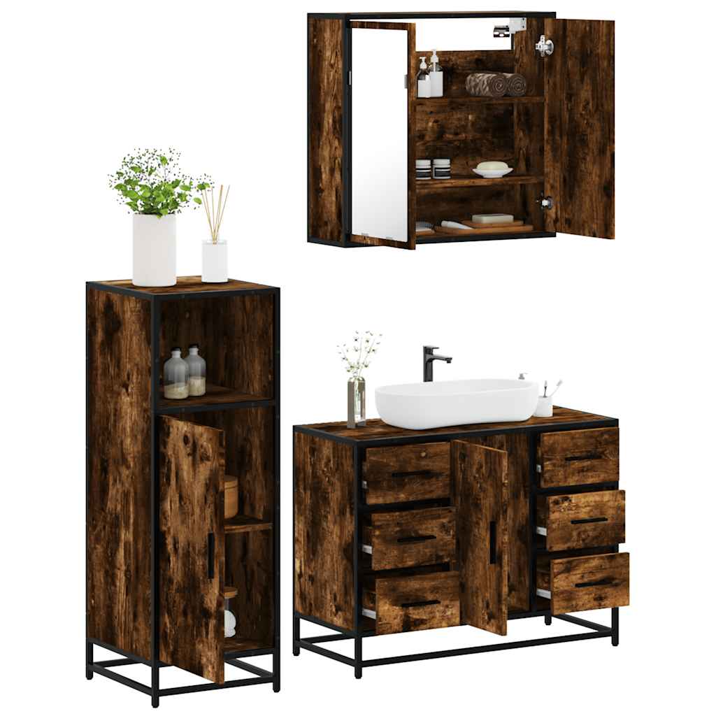 3-delige Badkamermeubelset bewerkt hout gerookt eikenkleurig is nu te koop bij PeponiXL, paradijselijk wonen!
