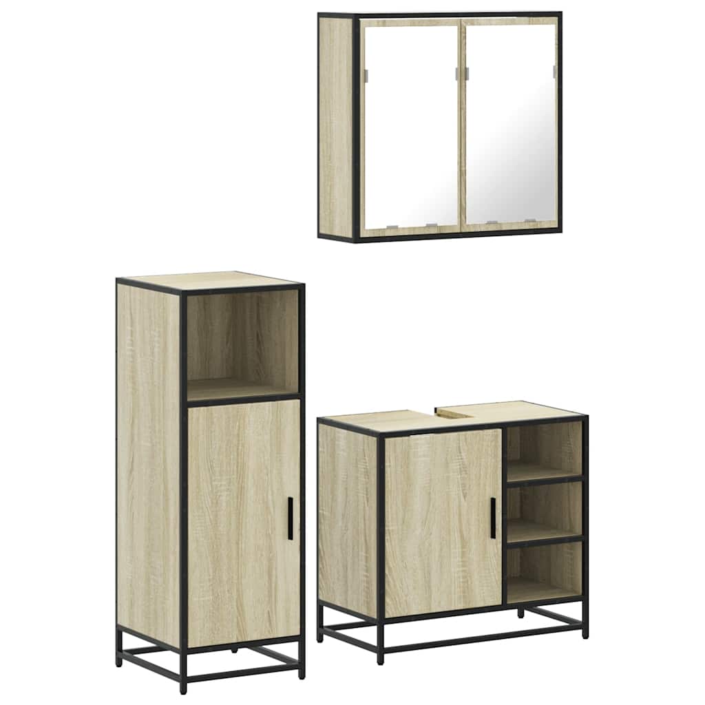 3-delige Badkamermeubelset bewerkt hout sonoma eikenkleurig is nu te koop bij PeponiXL, paradijselijk wonen!