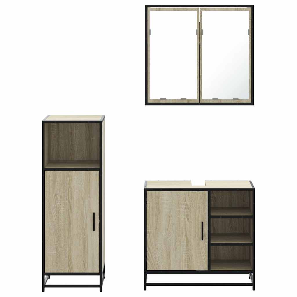 3-delige Badkamermeubelset bewerkt hout sonoma eikenkleurig is nu te koop bij PeponiXL, paradijselijk wonen!
