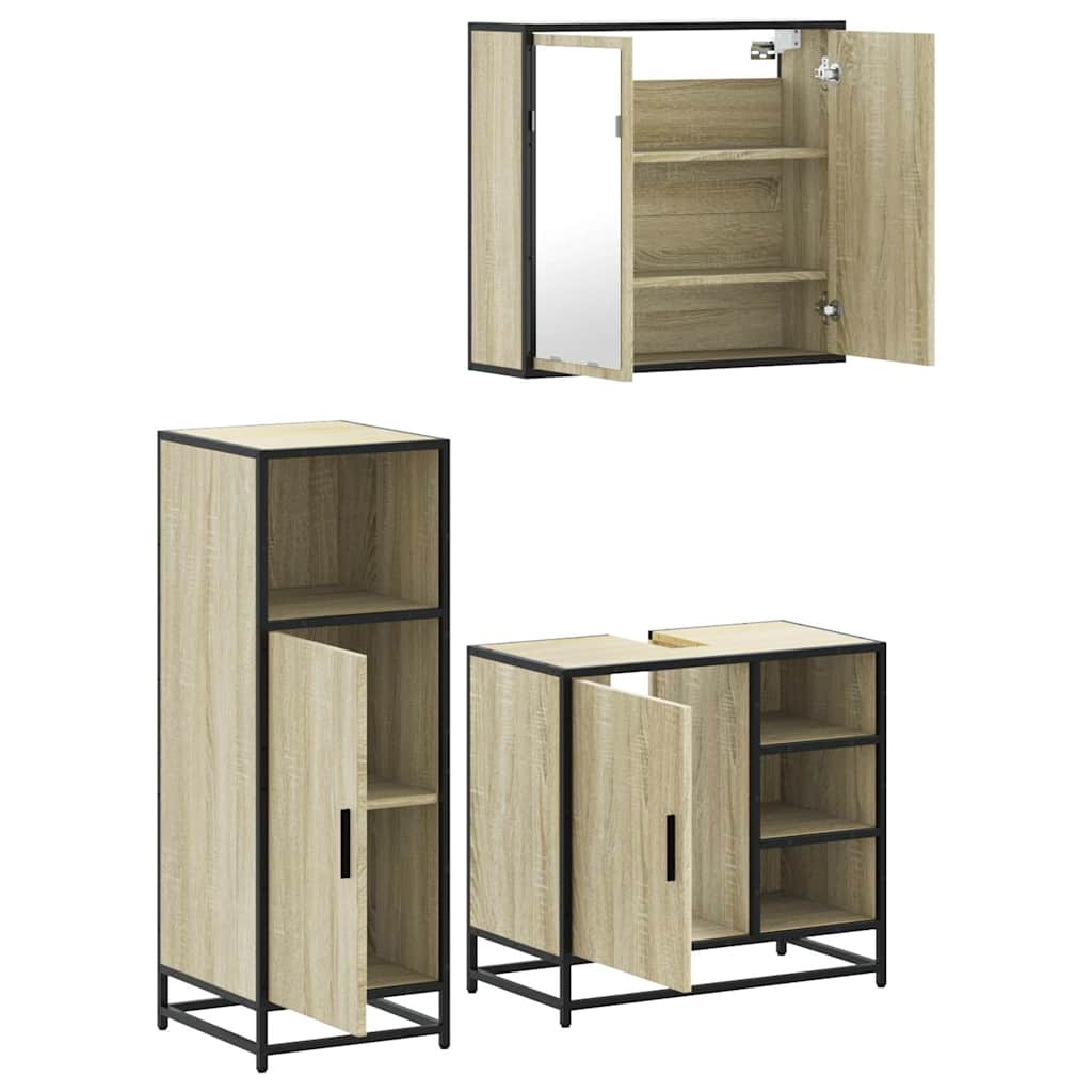 3-delige Badkamermeubelset bewerkt hout sonoma eikenkleurig is nu te koop bij PeponiXL, paradijselijk wonen!