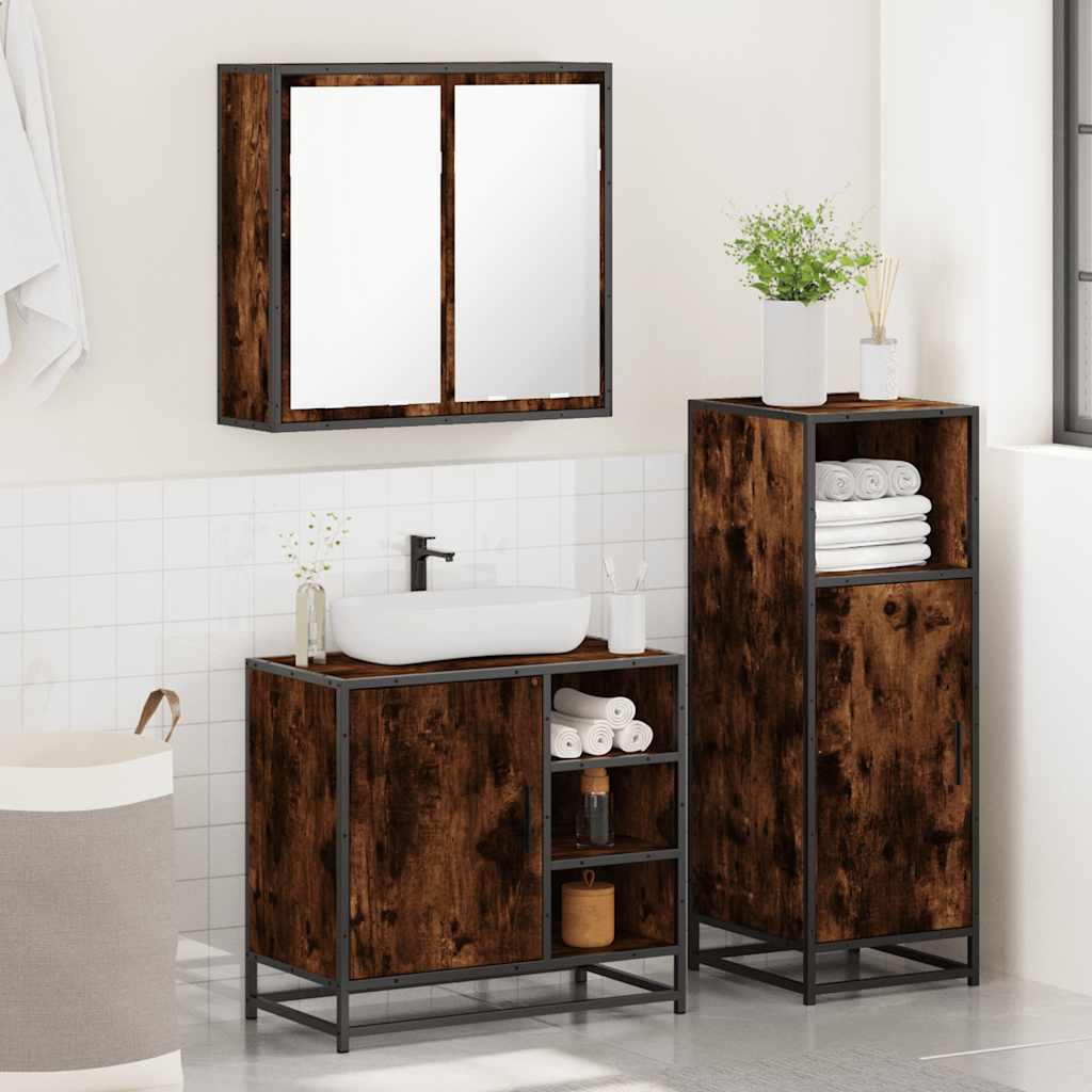 3-delige Badkamermeubelset bewerkt hout gerookt eikenkleurig is nu te koop bij PeponiXL, paradijselijk wonen!