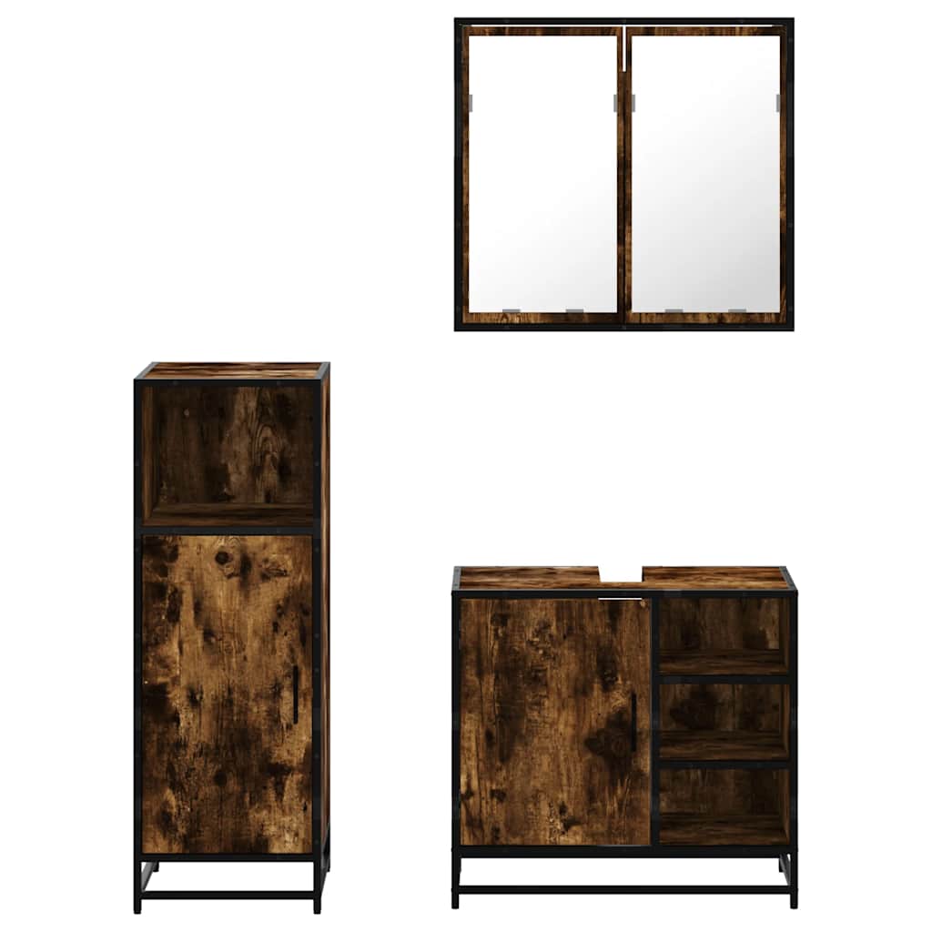 3-delige Badkamermeubelset bewerkt hout gerookt eikenkleurig is nu te koop bij PeponiXL, paradijselijk wonen!