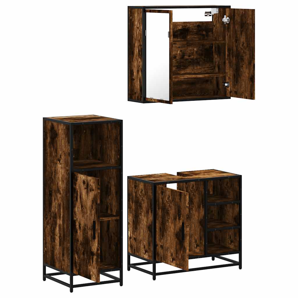 3-delige Badkamermeubelset bewerkt hout gerookt eikenkleurig is nu te koop bij PeponiXL, paradijselijk wonen!