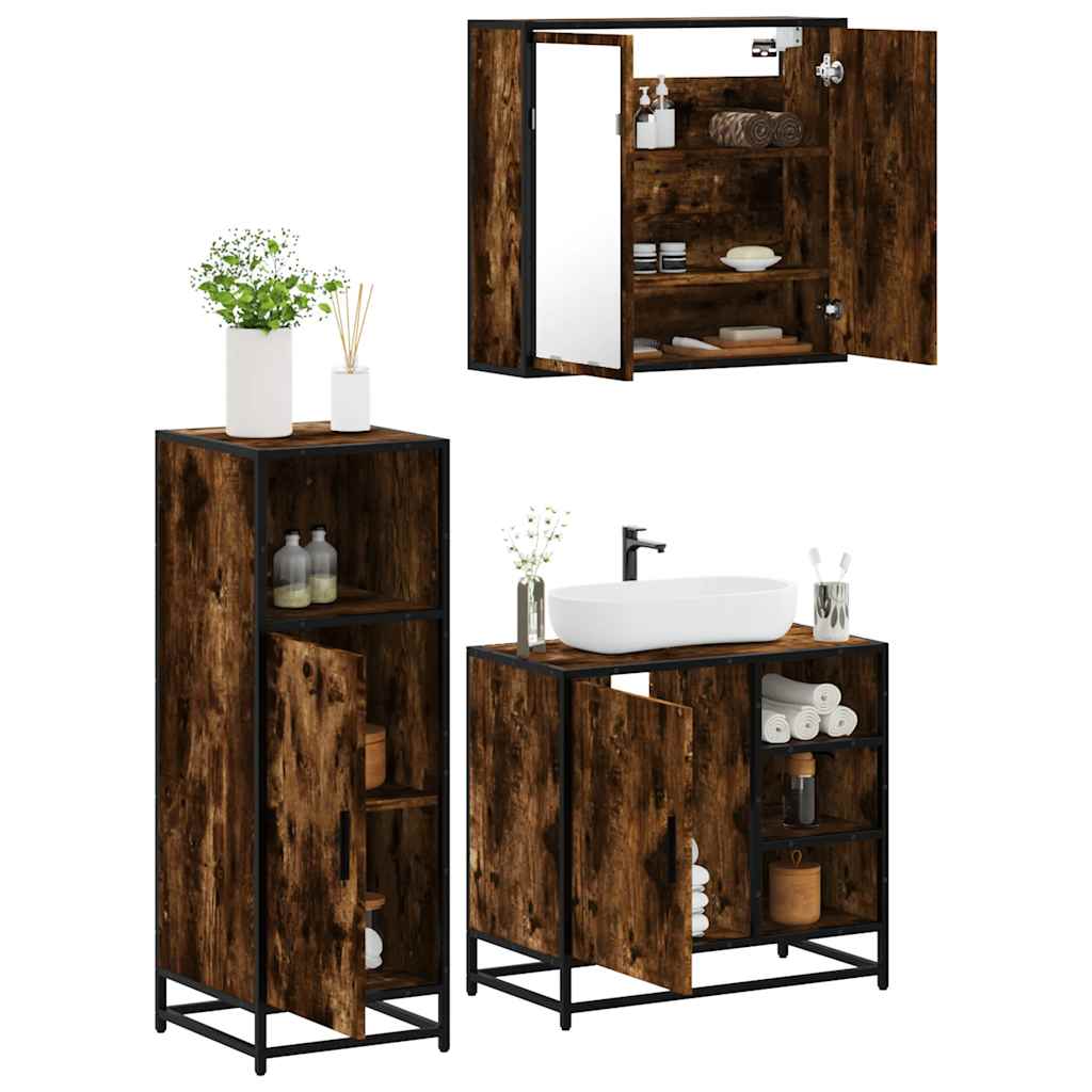3-delige Badkamermeubelset bewerkt hout gerookt eikenkleurig is nu te koop bij PeponiXL, paradijselijk wonen!