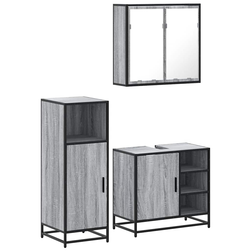 3-delige Badkamermeubelset bewerkt hout grijs sonoma eikenkleur is nu te koop bij PeponiXL, paradijselijk wonen!