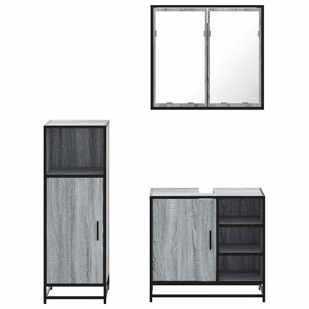 3-delige Badkamermeubelset bewerkt hout grijs sonoma eikenkleur is nu te koop bij PeponiXL, paradijselijk wonen!