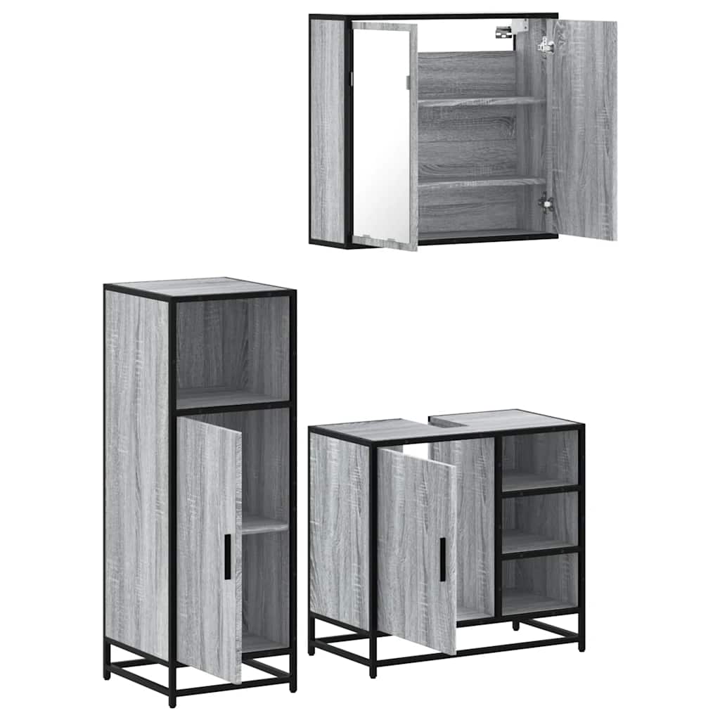 3-delige Badkamermeubelset bewerkt hout grijs sonoma eikenkleur is nu te koop bij PeponiXL, paradijselijk wonen!
