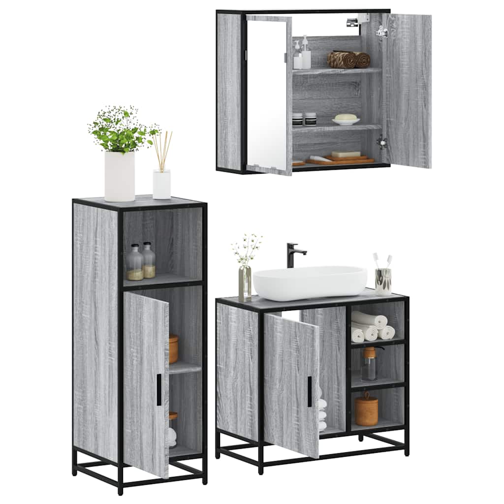 3-delige Badkamermeubelset bewerkt hout grijs sonoma eikenkleur is nu te koop bij PeponiXL, paradijselijk wonen!