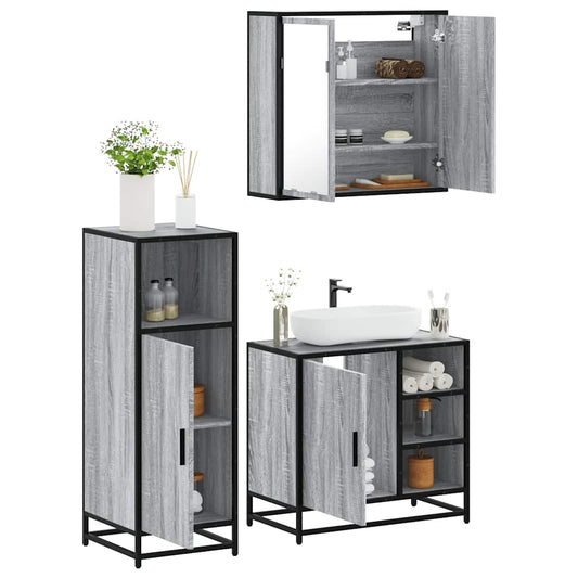 3-delige Badkamermeubelset bewerkt hout grijs sonoma eikenkleur is nu te koop bij PeponiXL, paradijselijk wonen!