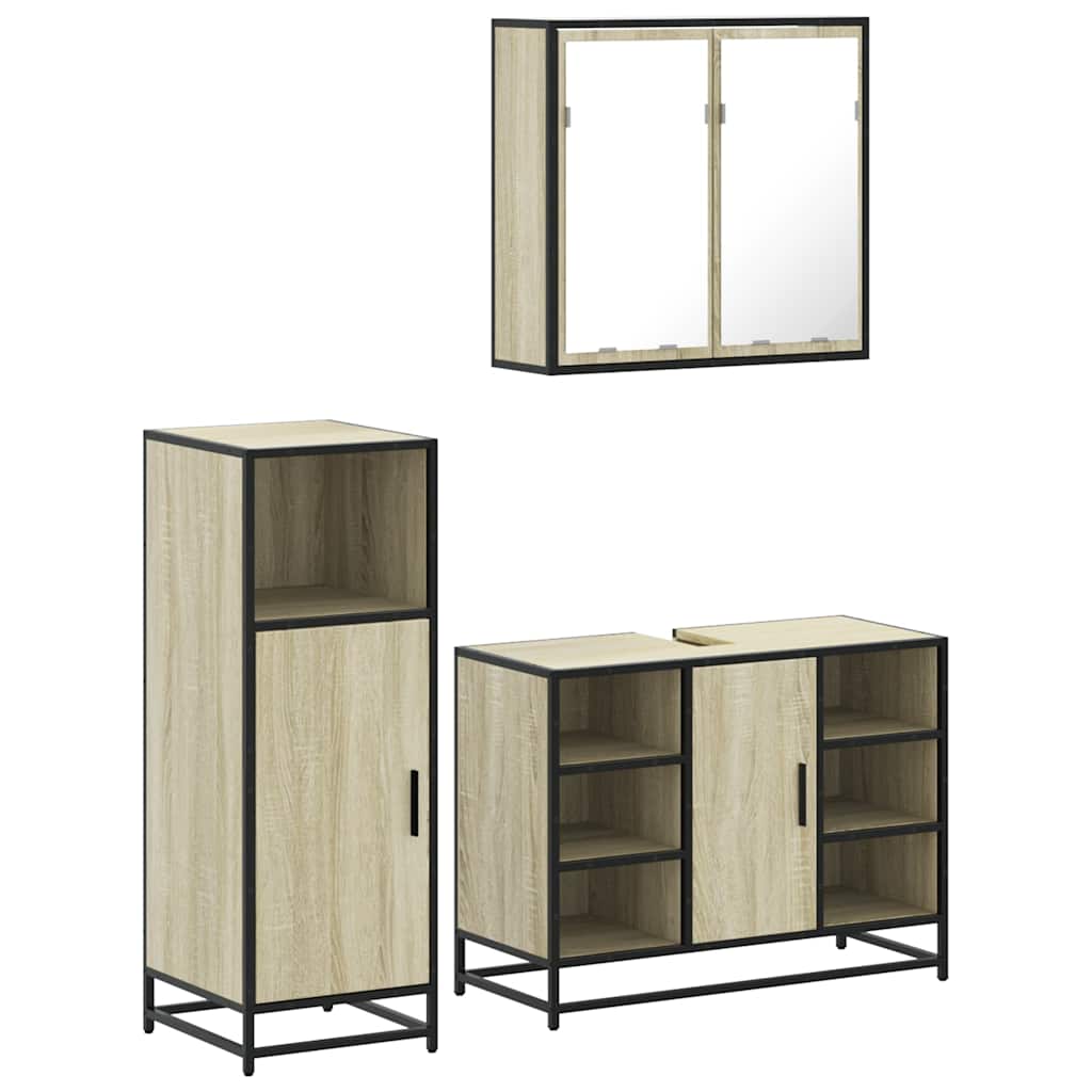 3-delige Badkamermeubelset bewerkt hout sonoma eikenkleurig is nu te koop bij PeponiXL, paradijselijk wonen!