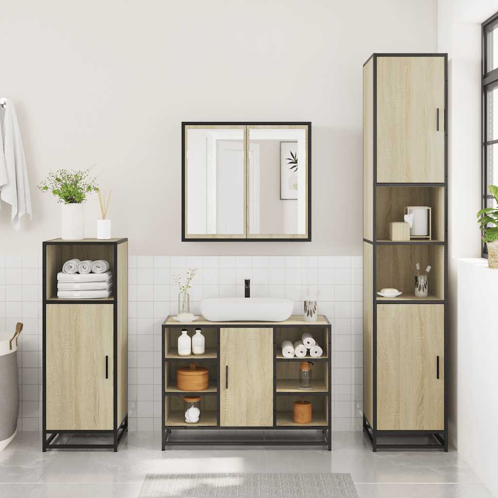 3-delige Badkamermeubelset bewerkt hout sonoma eikenkleurig is nu te koop bij PeponiXL, paradijselijk wonen!