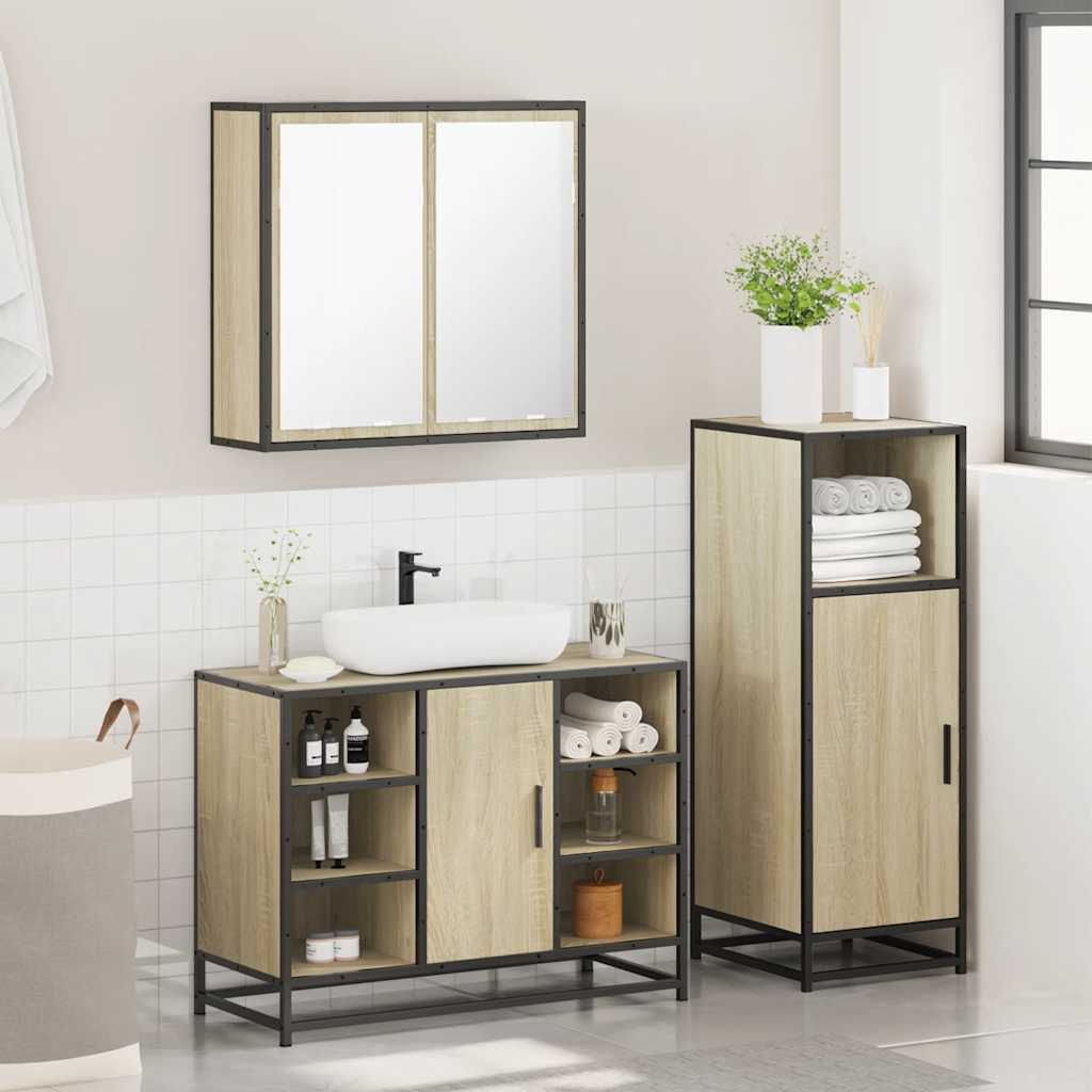 3-delige Badkamermeubelset bewerkt hout sonoma eikenkleurig is nu te koop bij PeponiXL, paradijselijk wonen!