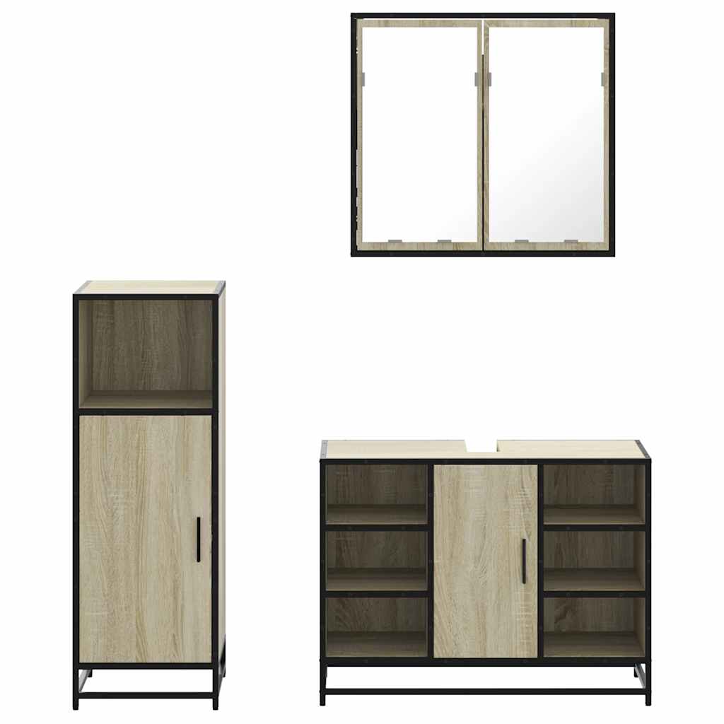 3-delige Badkamermeubelset bewerkt hout sonoma eikenkleurig is nu te koop bij PeponiXL, paradijselijk wonen!