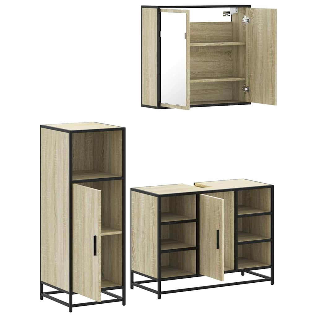 3-delige Badkamermeubelset bewerkt hout sonoma eikenkleurig is nu te koop bij PeponiXL, paradijselijk wonen!