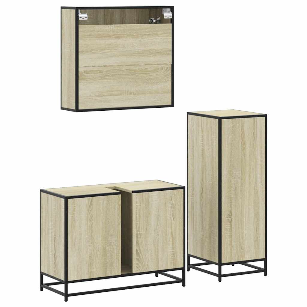 3-delige Badkamermeubelset bewerkt hout sonoma eikenkleurig is nu te koop bij PeponiXL, paradijselijk wonen!