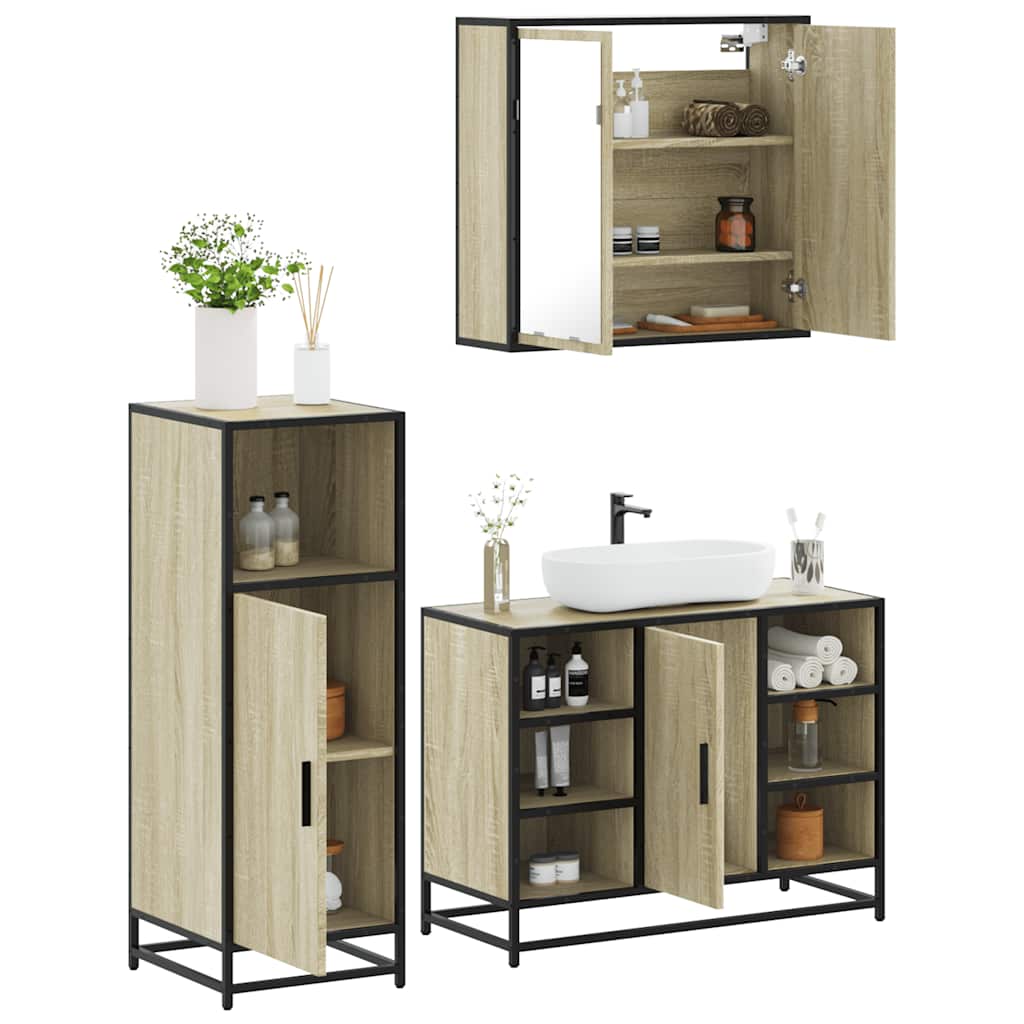 3-delige Badkamermeubelset bewerkt hout sonoma eikenkleurig is nu te koop bij PeponiXL, paradijselijk wonen!