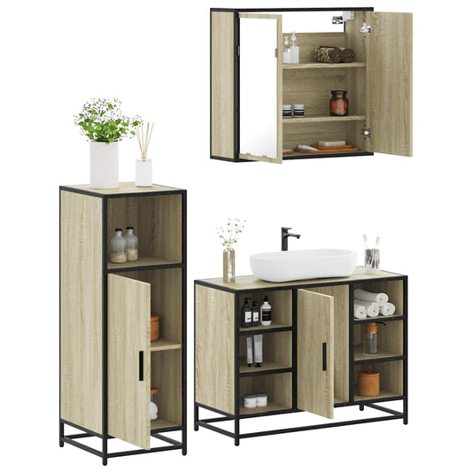 3-delige Badkamermeubelset bewerkt hout sonoma eikenkleurig is nu te koop bij PeponiXL, paradijselijk wonen!