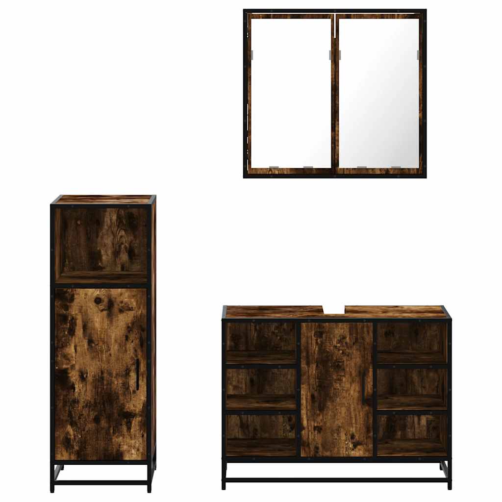 3-delige Badkamermeubelset bewerkt hout gerookt eikenkleurig is nu te koop bij PeponiXL, paradijselijk wonen!