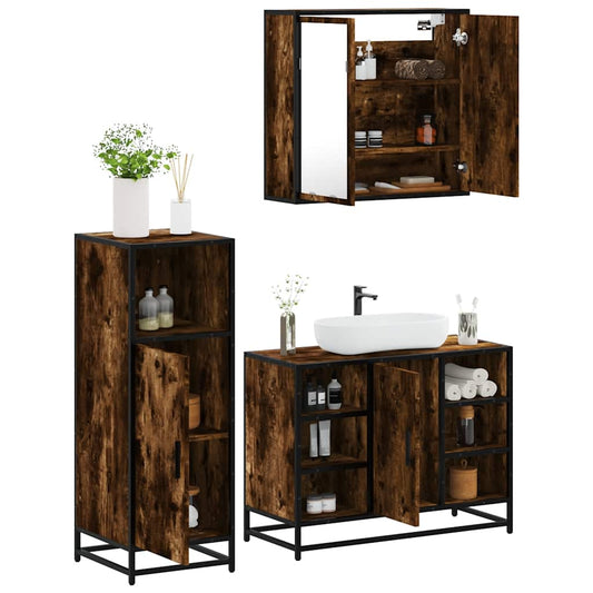 3-delige Badkamermeubelset bewerkt hout gerookt eikenkleurig is nu te koop bij PeponiXL, paradijselijk wonen!