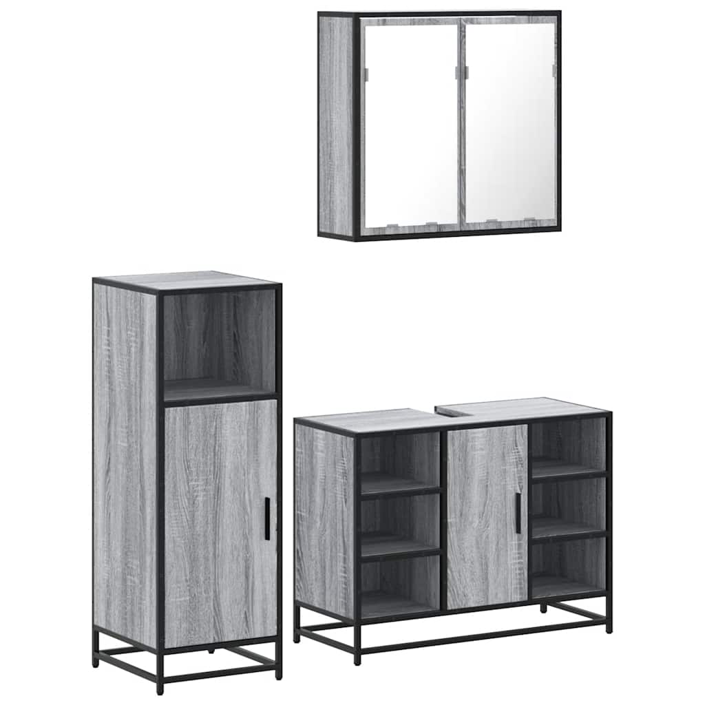 3-delige Badkamermeubelset bewerkt hout grijs sonoma eikenkleur is nu te koop bij PeponiXL, paradijselijk wonen!