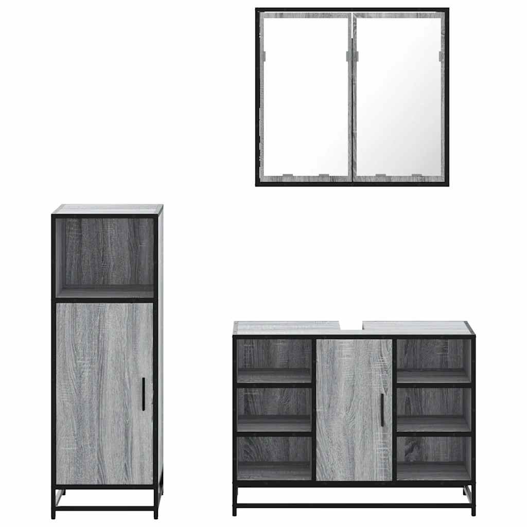 3-delige Badkamermeubelset bewerkt hout grijs sonoma eikenkleur is nu te koop bij PeponiXL, paradijselijk wonen!