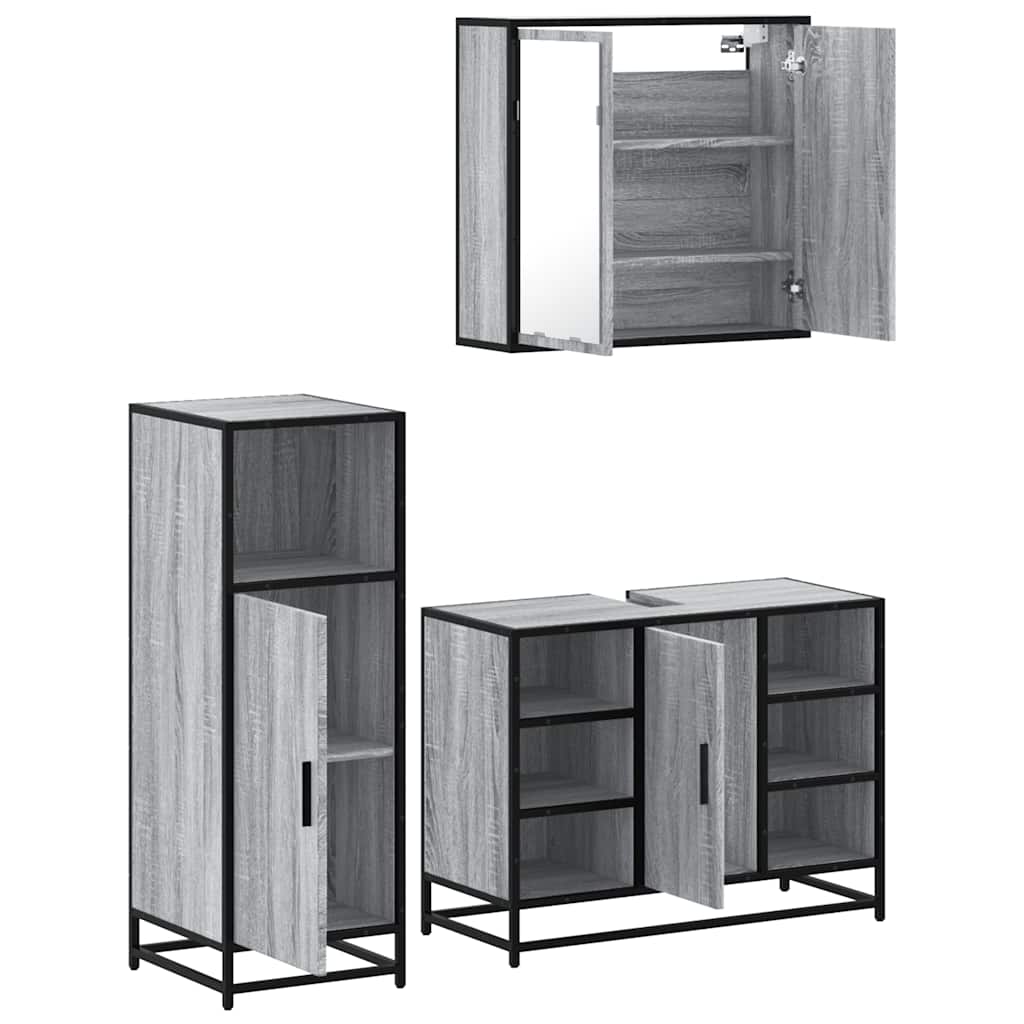 3-delige Badkamermeubelset bewerkt hout grijs sonoma eikenkleur is nu te koop bij PeponiXL, paradijselijk wonen!