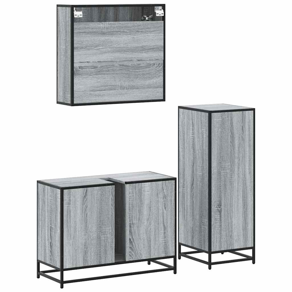 3-delige Badkamermeubelset bewerkt hout grijs sonoma eikenkleur is nu te koop bij PeponiXL, paradijselijk wonen!