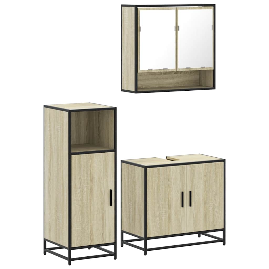 3-delige Badkamermeubelset bewerkt hout sonoma eikenkleurig is nu te koop bij PeponiXL, paradijselijk wonen!