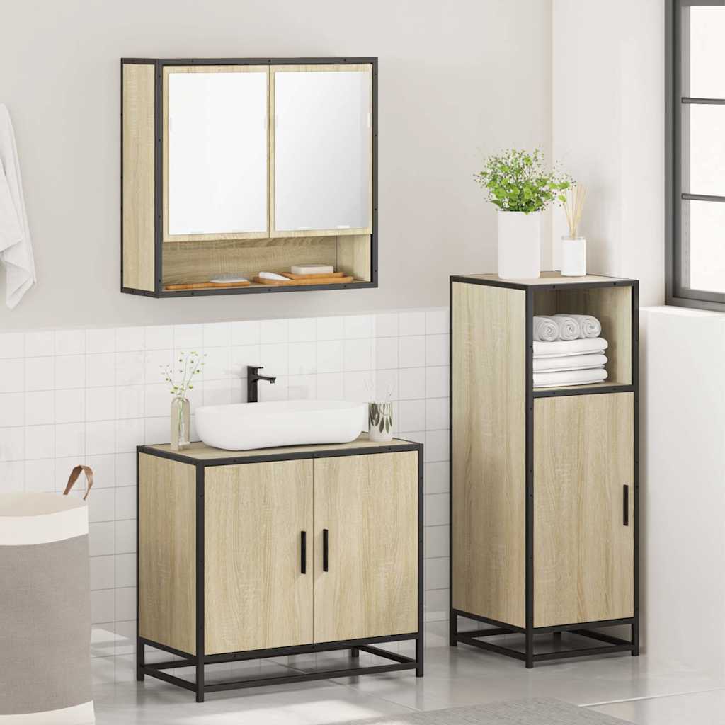 3-delige Badkamermeubelset bewerkt hout sonoma eikenkleurig is nu te koop bij PeponiXL, paradijselijk wonen!