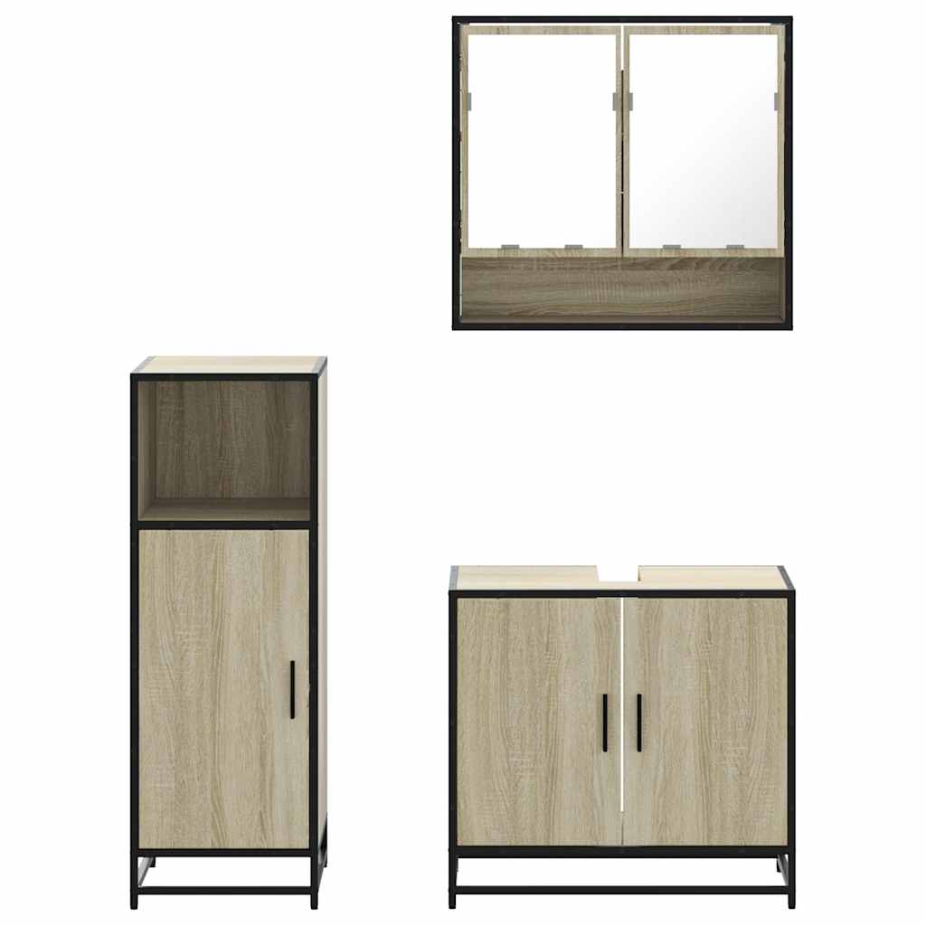 3-delige Badkamermeubelset bewerkt hout sonoma eikenkleurig is nu te koop bij PeponiXL, paradijselijk wonen!
