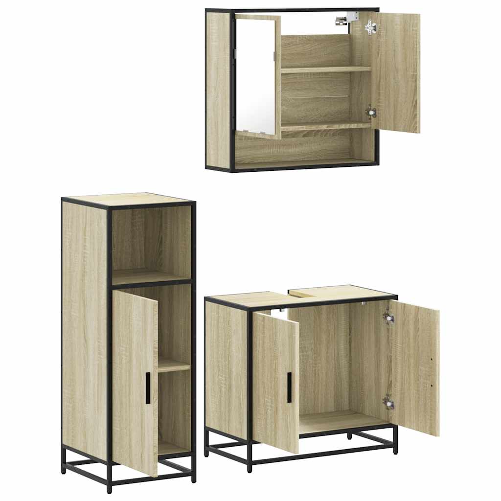 3-delige Badkamermeubelset bewerkt hout sonoma eikenkleurig is nu te koop bij PeponiXL, paradijselijk wonen!