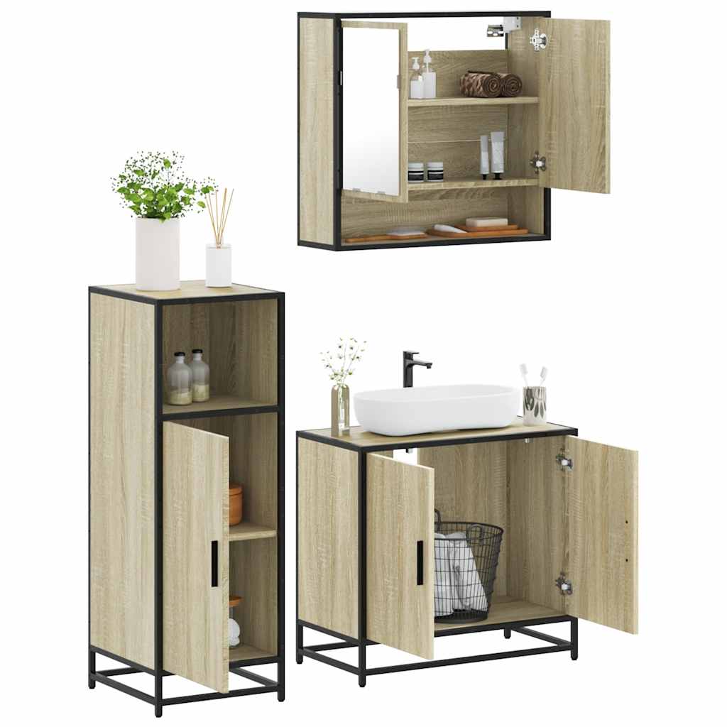 3-delige Badkamermeubelset bewerkt hout sonoma eikenkleurig is nu te koop bij PeponiXL, paradijselijk wonen!