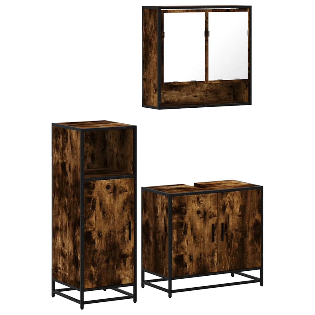 3-delige Badkamermeubelset bewerkt hout gerookt eikenkleurig is nu te koop bij PeponiXL, paradijselijk wonen!