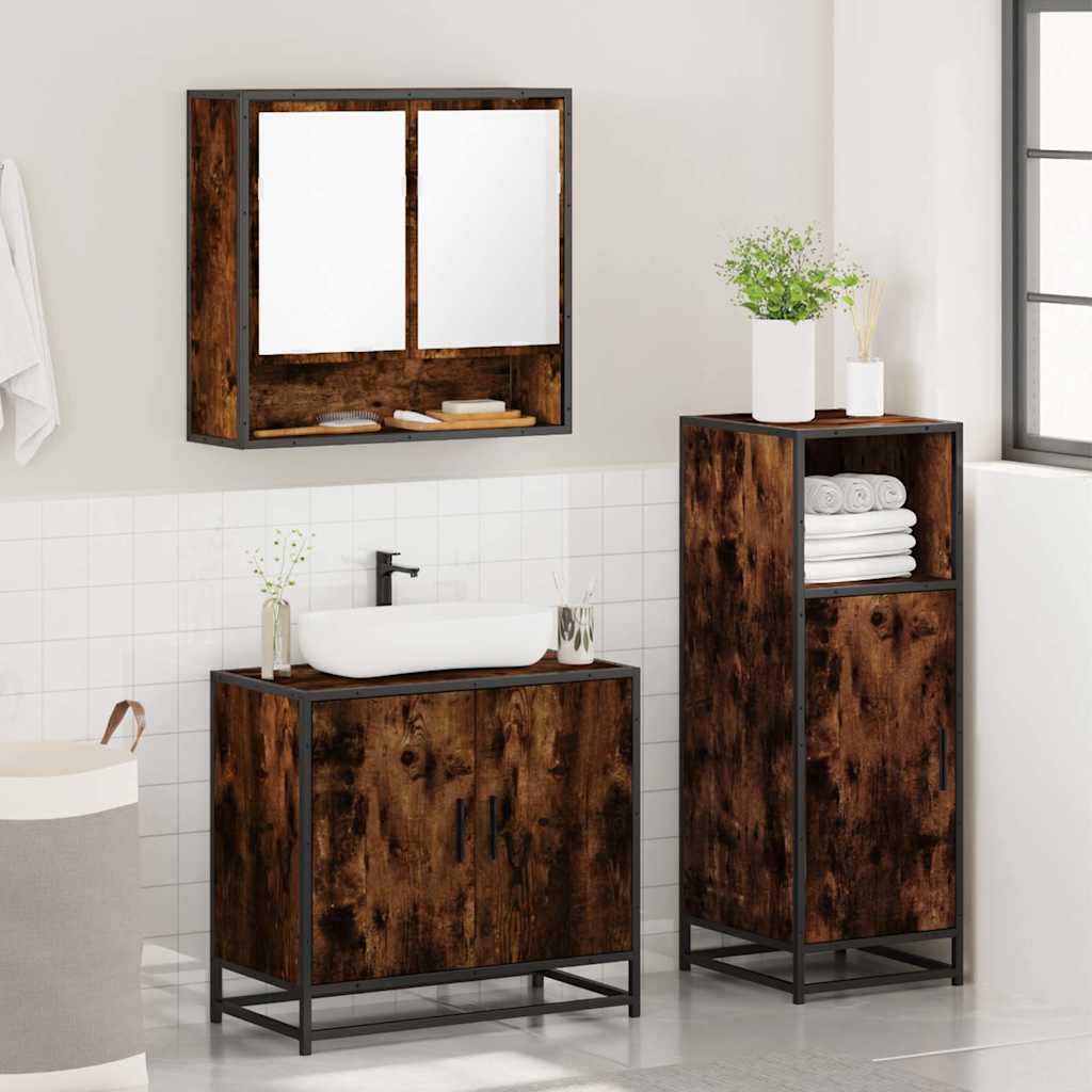 3-delige Badkamermeubelset bewerkt hout gerookt eikenkleurig is nu te koop bij PeponiXL, paradijselijk wonen!