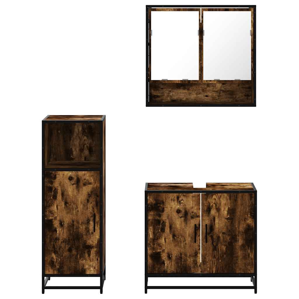 3-delige Badkamermeubelset bewerkt hout gerookt eikenkleurig is nu te koop bij PeponiXL, paradijselijk wonen!