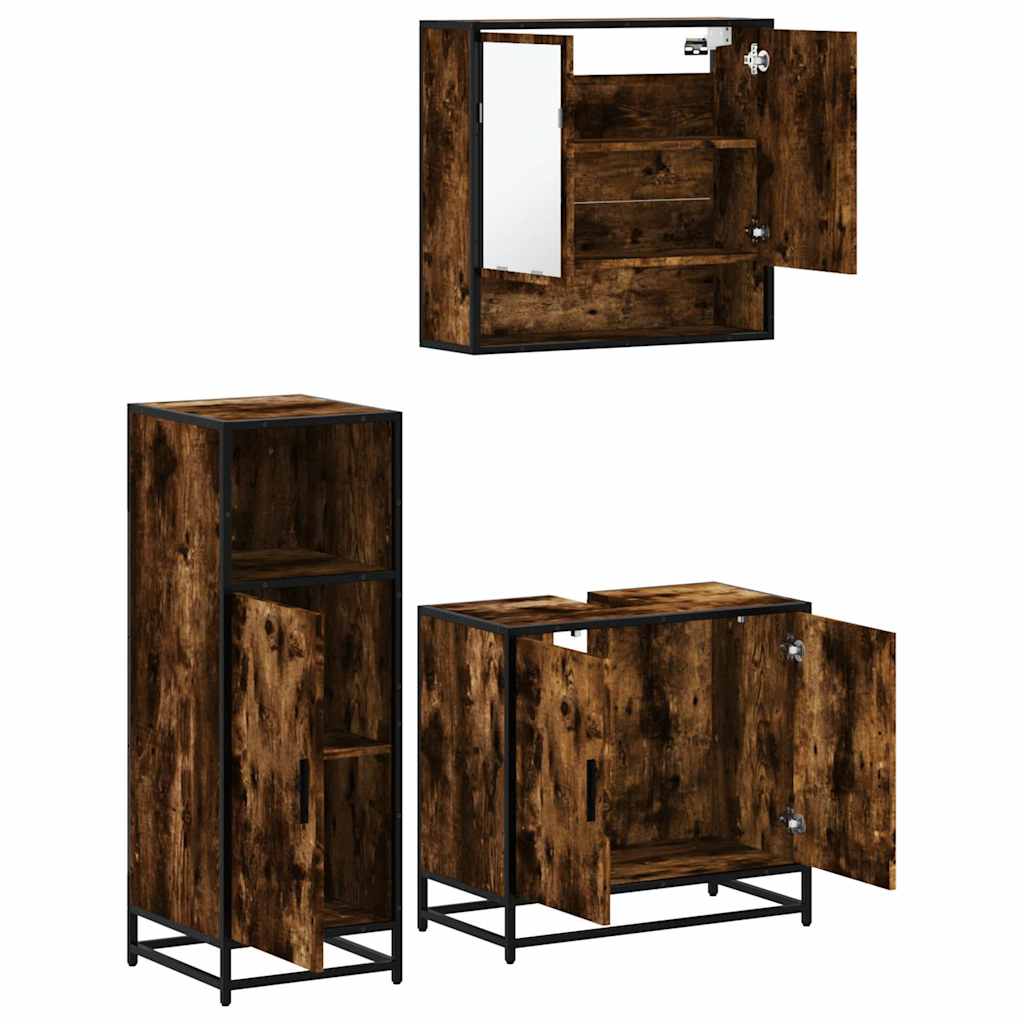 3-delige Badkamermeubelset bewerkt hout gerookt eikenkleurig is nu te koop bij PeponiXL, paradijselijk wonen!