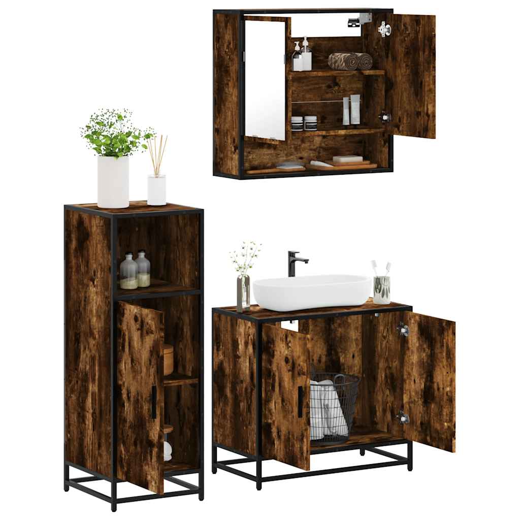 3-delige Badkamermeubelset bewerkt hout gerookt eikenkleurig is nu te koop bij PeponiXL, paradijselijk wonen!