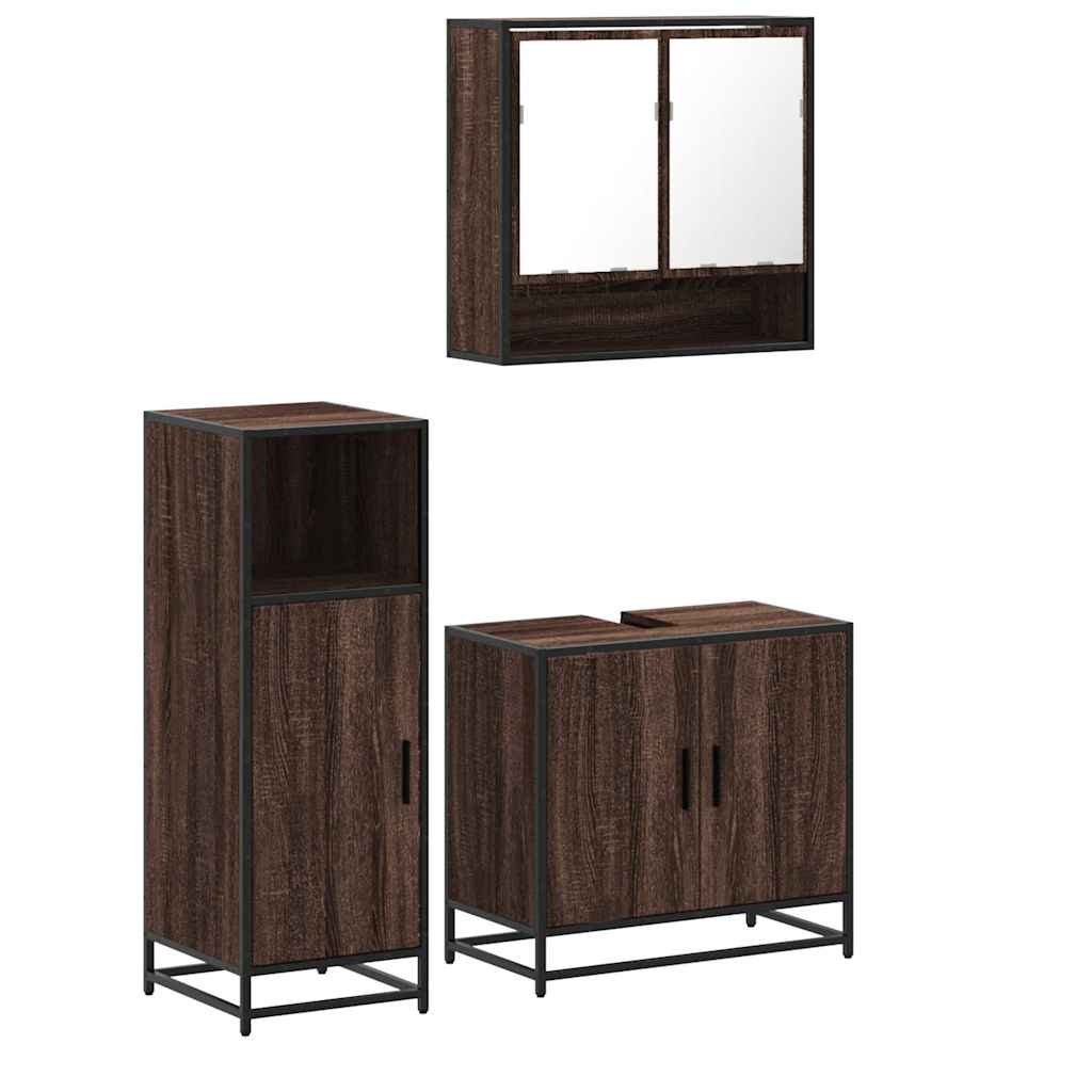 3-delige Badkamermeubelset bewerkt hout bruin eikenkleur is nu te koop bij PeponiXL, paradijselijk wonen!
