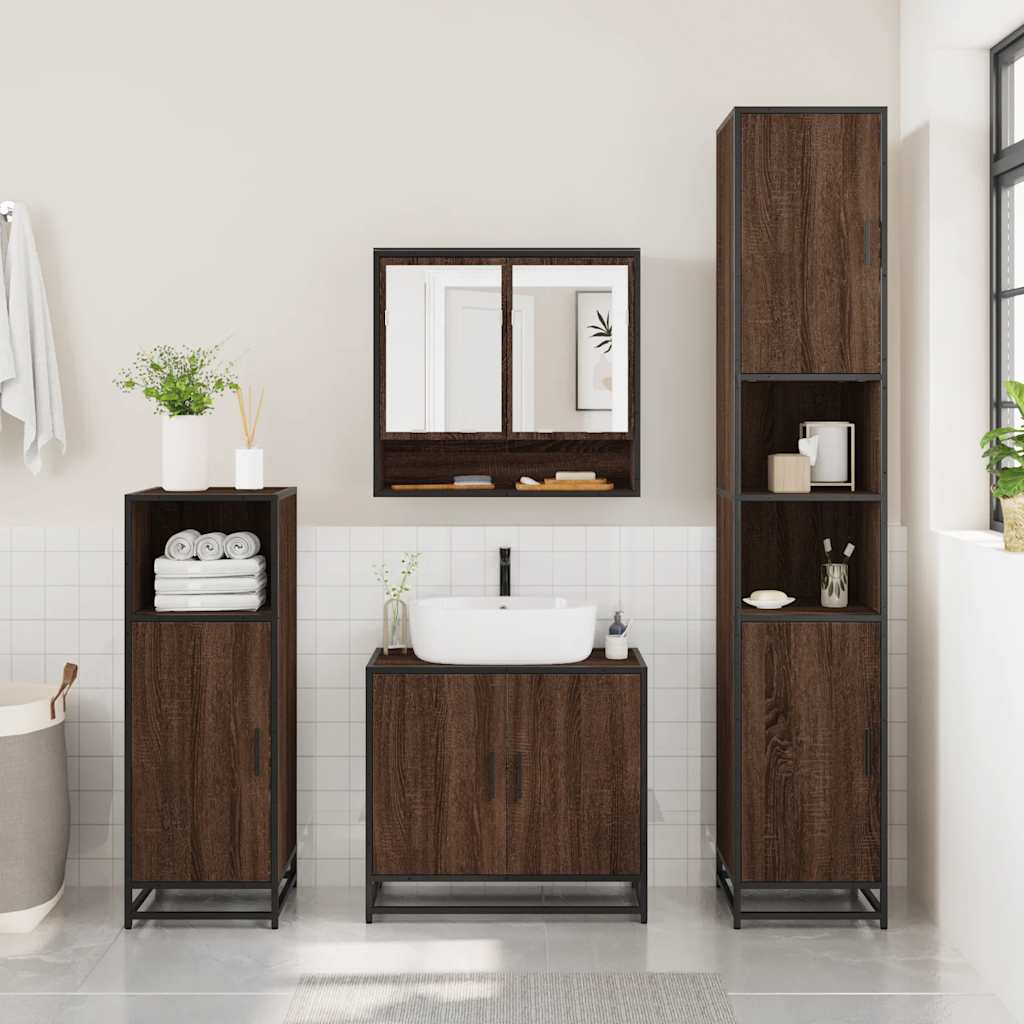 3-delige Badkamermeubelset bewerkt hout bruin eikenkleur is nu te koop bij PeponiXL, paradijselijk wonen!