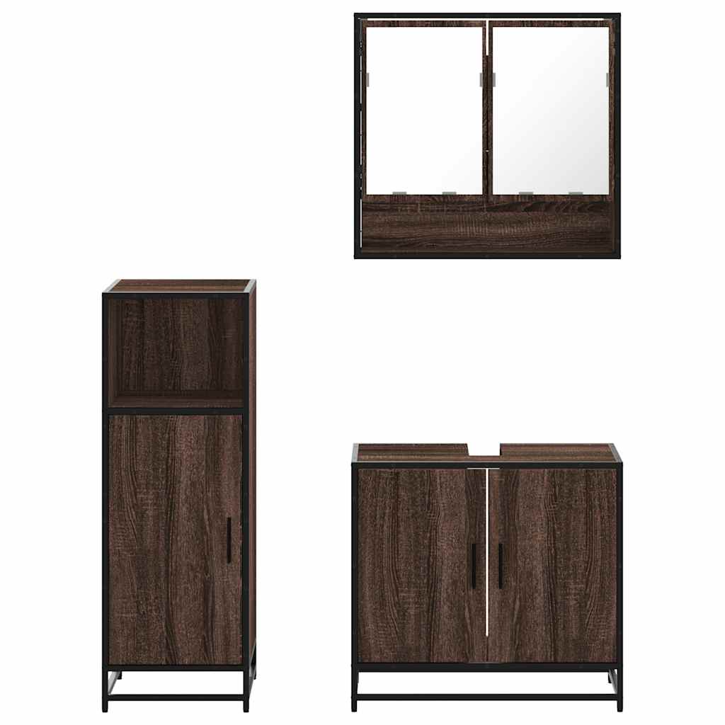 3-delige Badkamermeubelset bewerkt hout bruin eikenkleur is nu te koop bij PeponiXL, paradijselijk wonen!