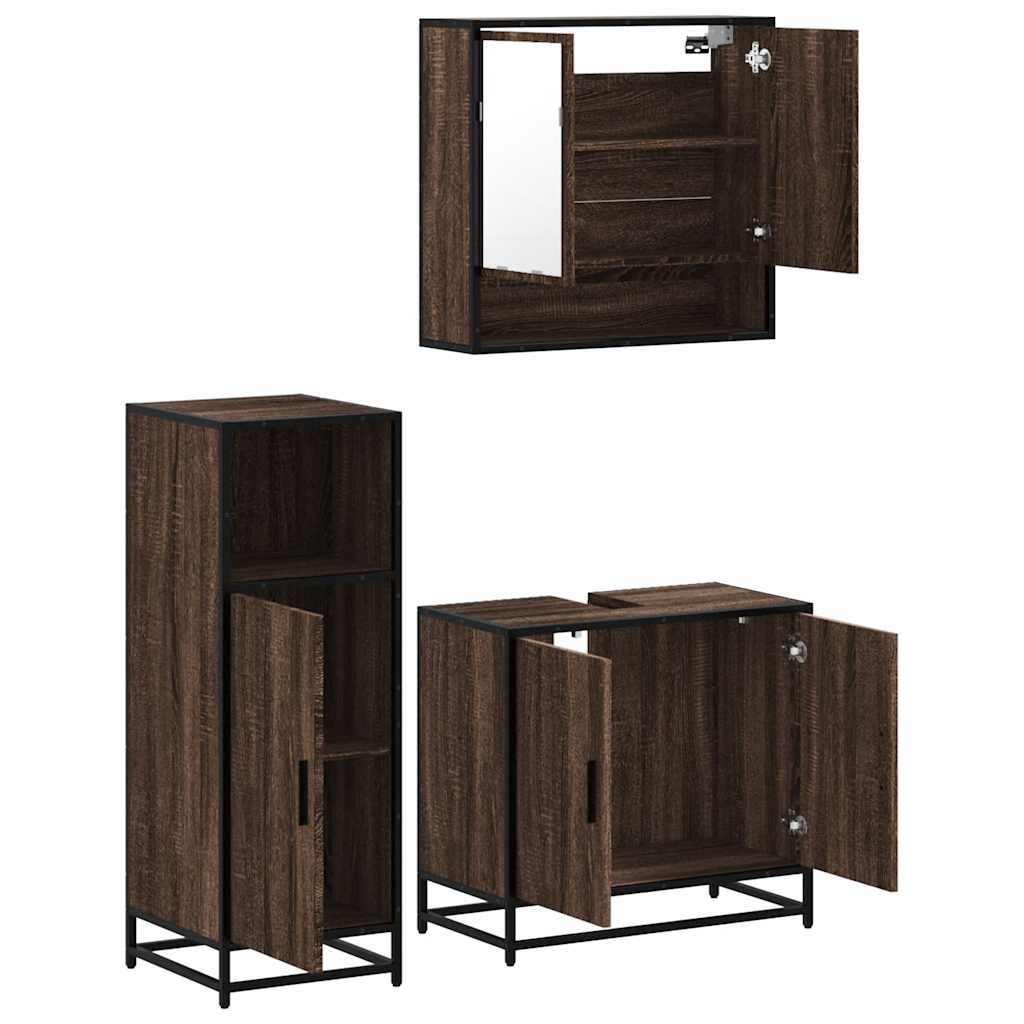 3-delige Badkamermeubelset bewerkt hout bruin eikenkleur is nu te koop bij PeponiXL, paradijselijk wonen!