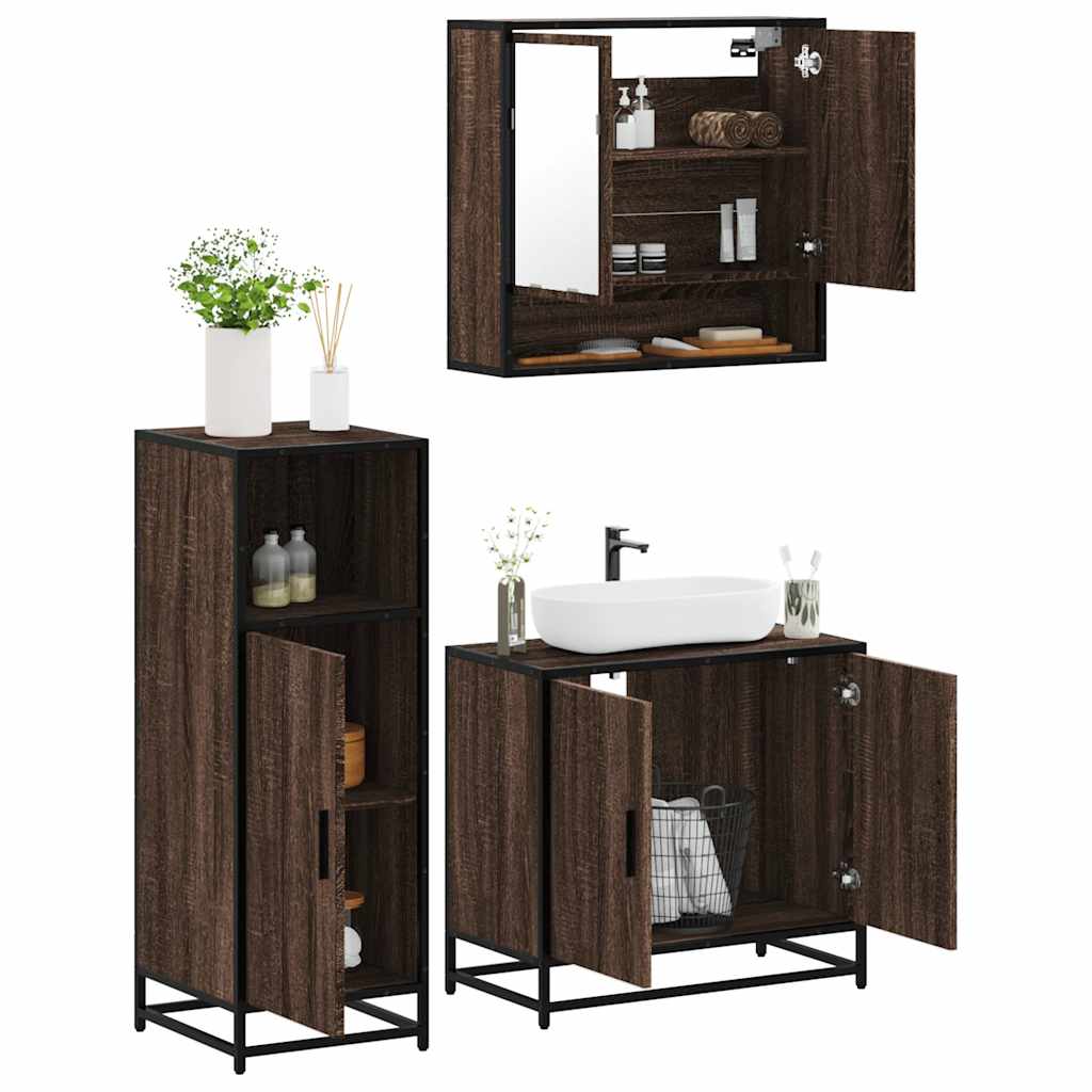 3-delige Badkamermeubelset bewerkt hout bruin eikenkleur is nu te koop bij PeponiXL, paradijselijk wonen!
