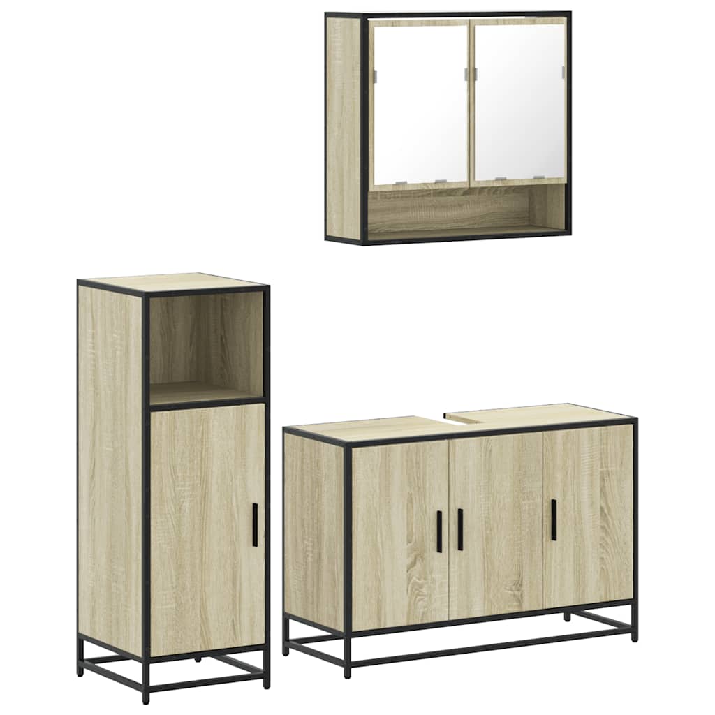 3-delige Badkamermeubelset bewerkt hout sonoma eikenkleurig is nu te koop bij PeponiXL, paradijselijk wonen!