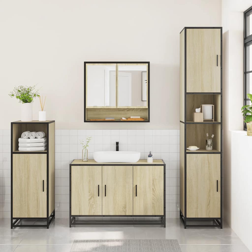 3-delige Badkamermeubelset bewerkt hout sonoma eikenkleurig is nu te koop bij PeponiXL, paradijselijk wonen!