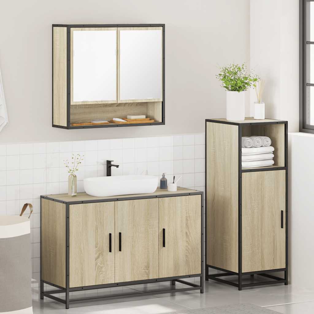 3-delige Badkamermeubelset bewerkt hout sonoma eikenkleurig is nu te koop bij PeponiXL, paradijselijk wonen!
