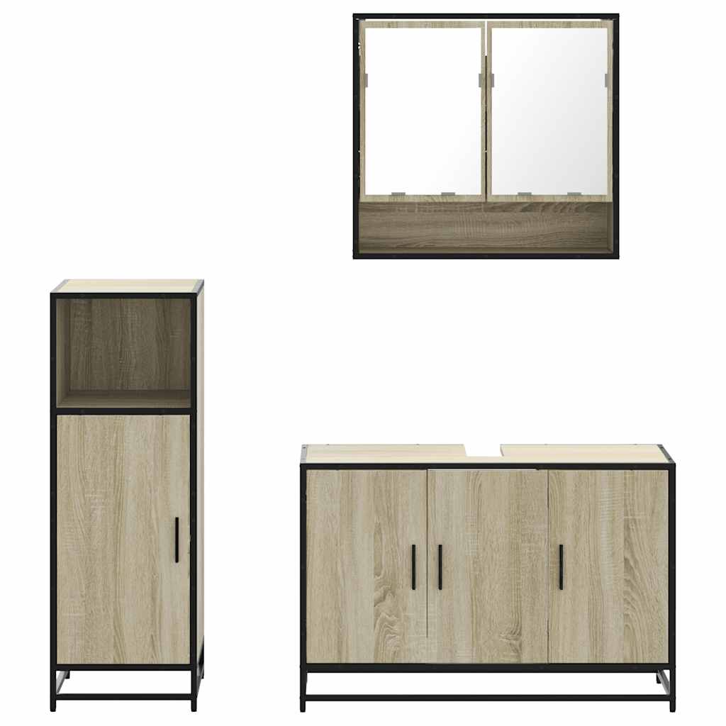 3-delige Badkamermeubelset bewerkt hout sonoma eikenkleurig is nu te koop bij PeponiXL, paradijselijk wonen!