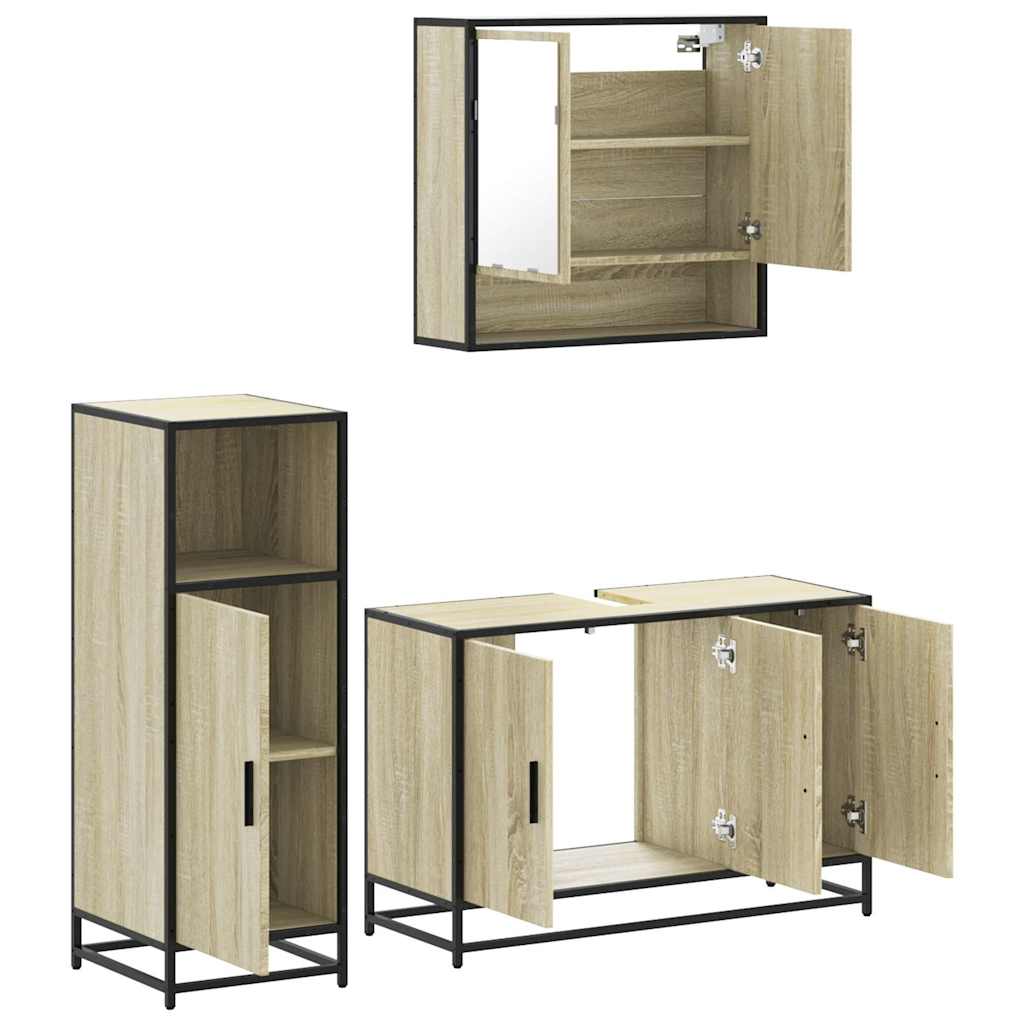 3-delige Badkamermeubelset bewerkt hout sonoma eikenkleurig is nu te koop bij PeponiXL, paradijselijk wonen!